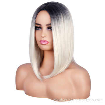 Blonde Bob Wig Short Straight no Lace Front Wigs for Women Colored Silky Straight Hair Colored Midpoint Synthetic Hair Straight